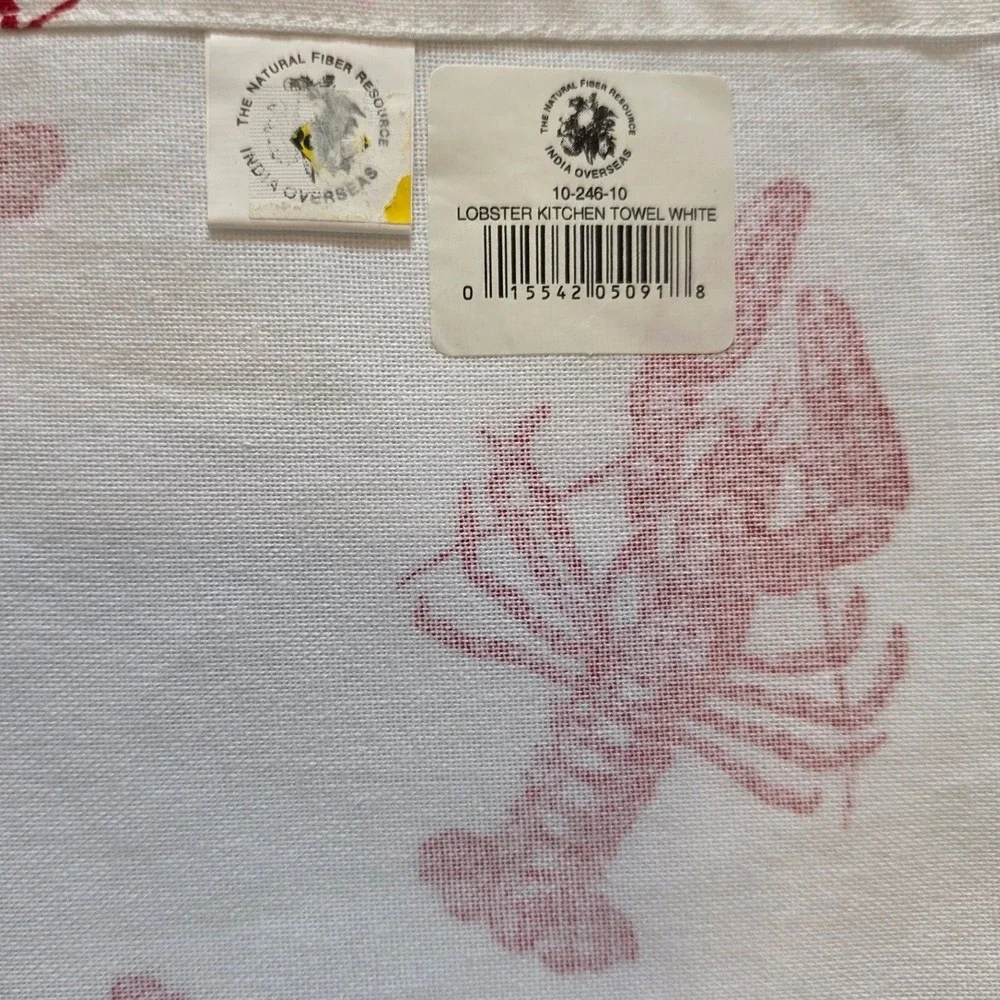 India Overseas Lobster Kitchen Towel White‎ Red Coastal Nautical 10-246-10 NEW
